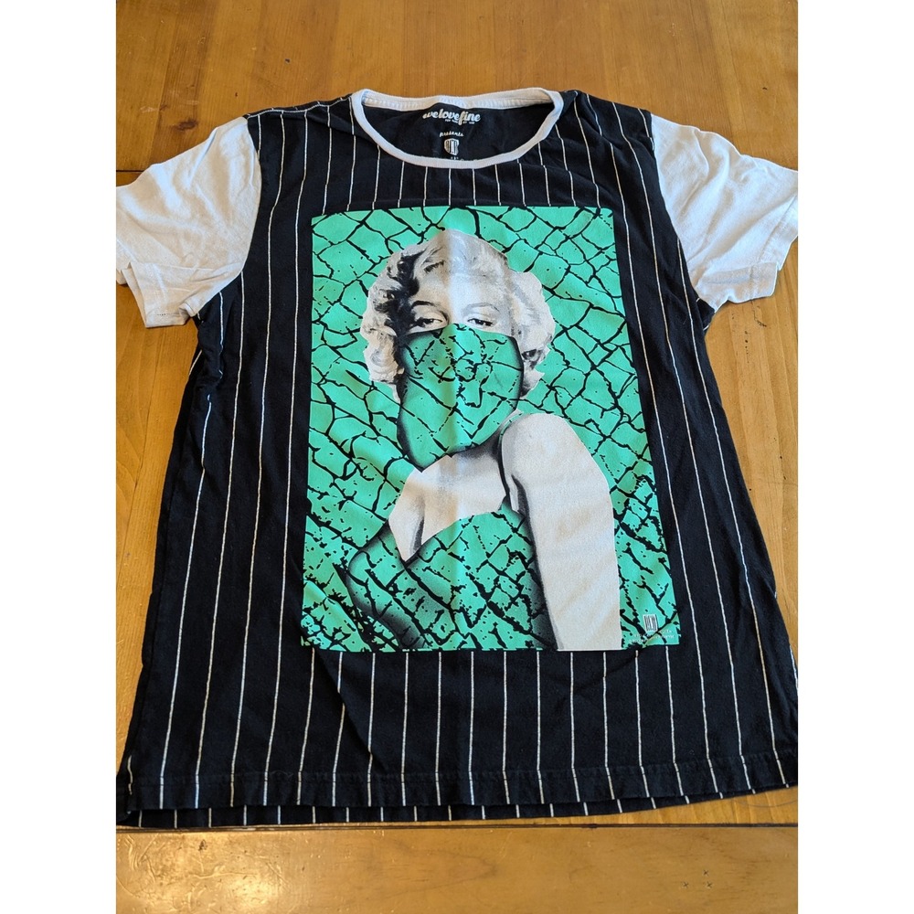 WeLoveFine Marilyn Monroe Bandana Mask Pinstripe Shirt Keep It 100 Black Teal L